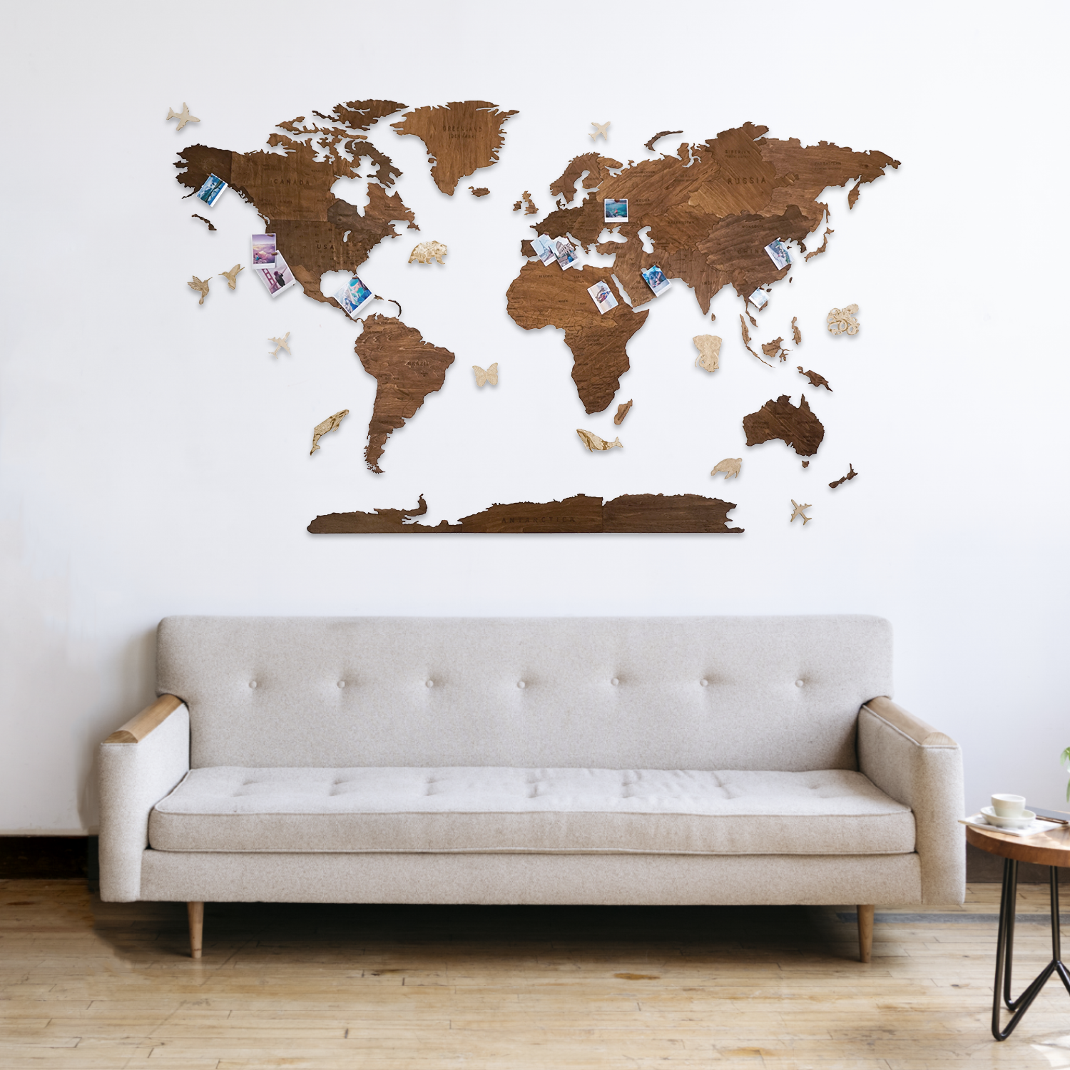 3D Wooden World Map with push pins