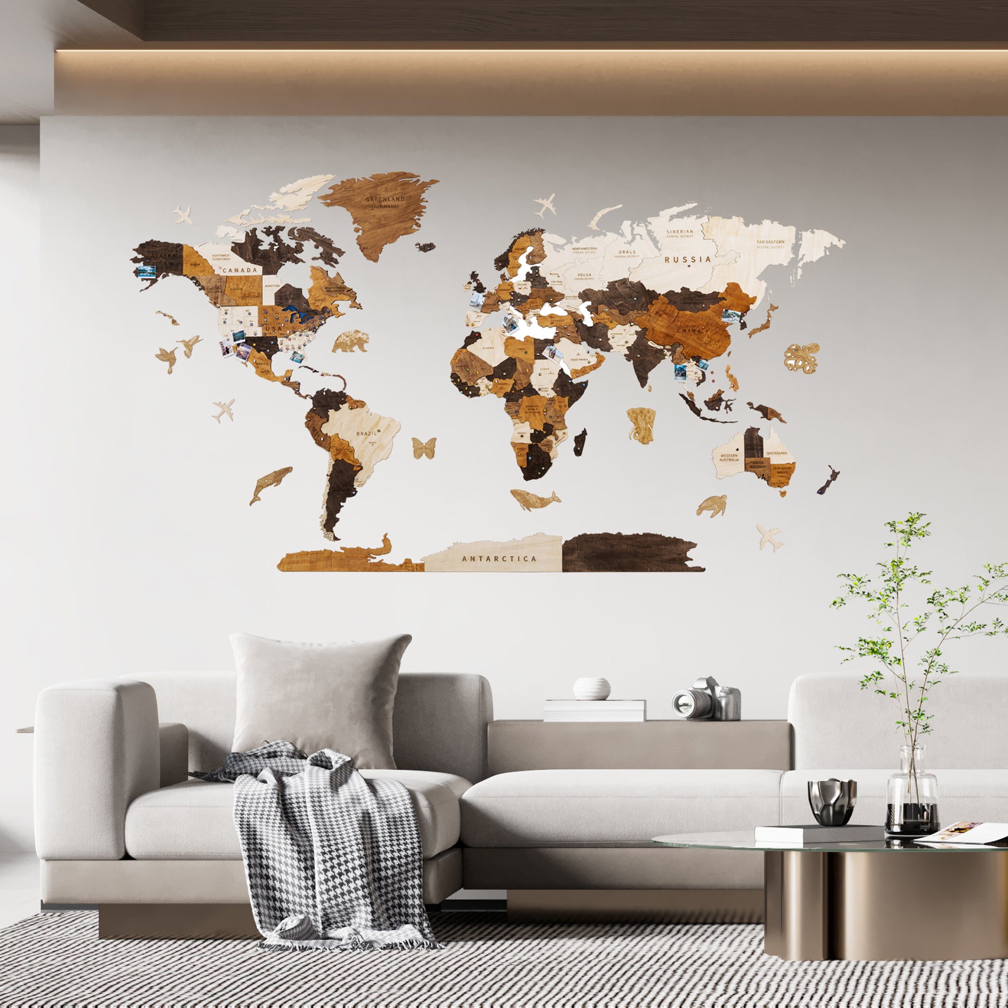 3D Wooden World Map