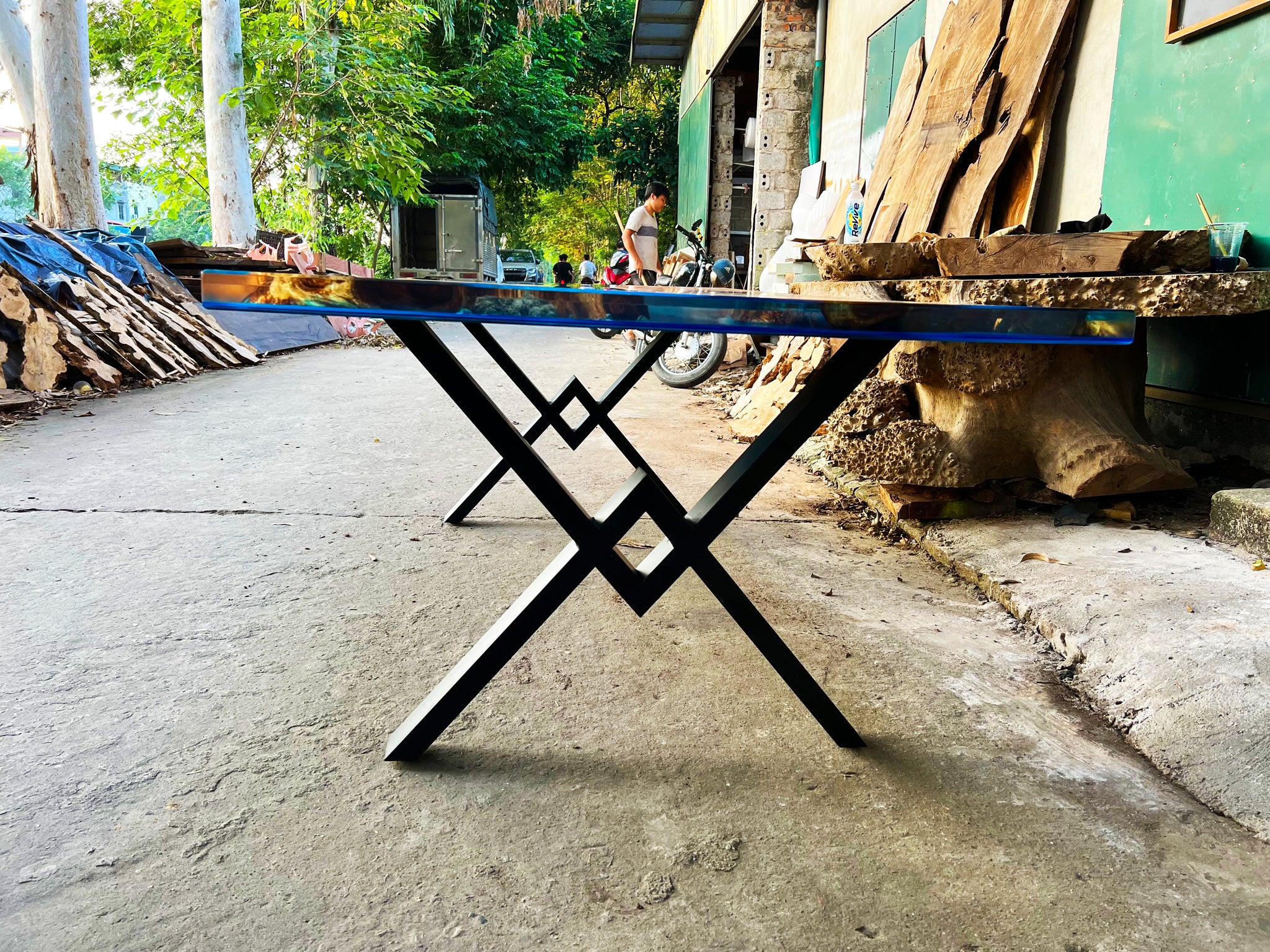 Custom Epoxy Resin Table with Ocean Wave, Ocean Design, Wood Art Resin
