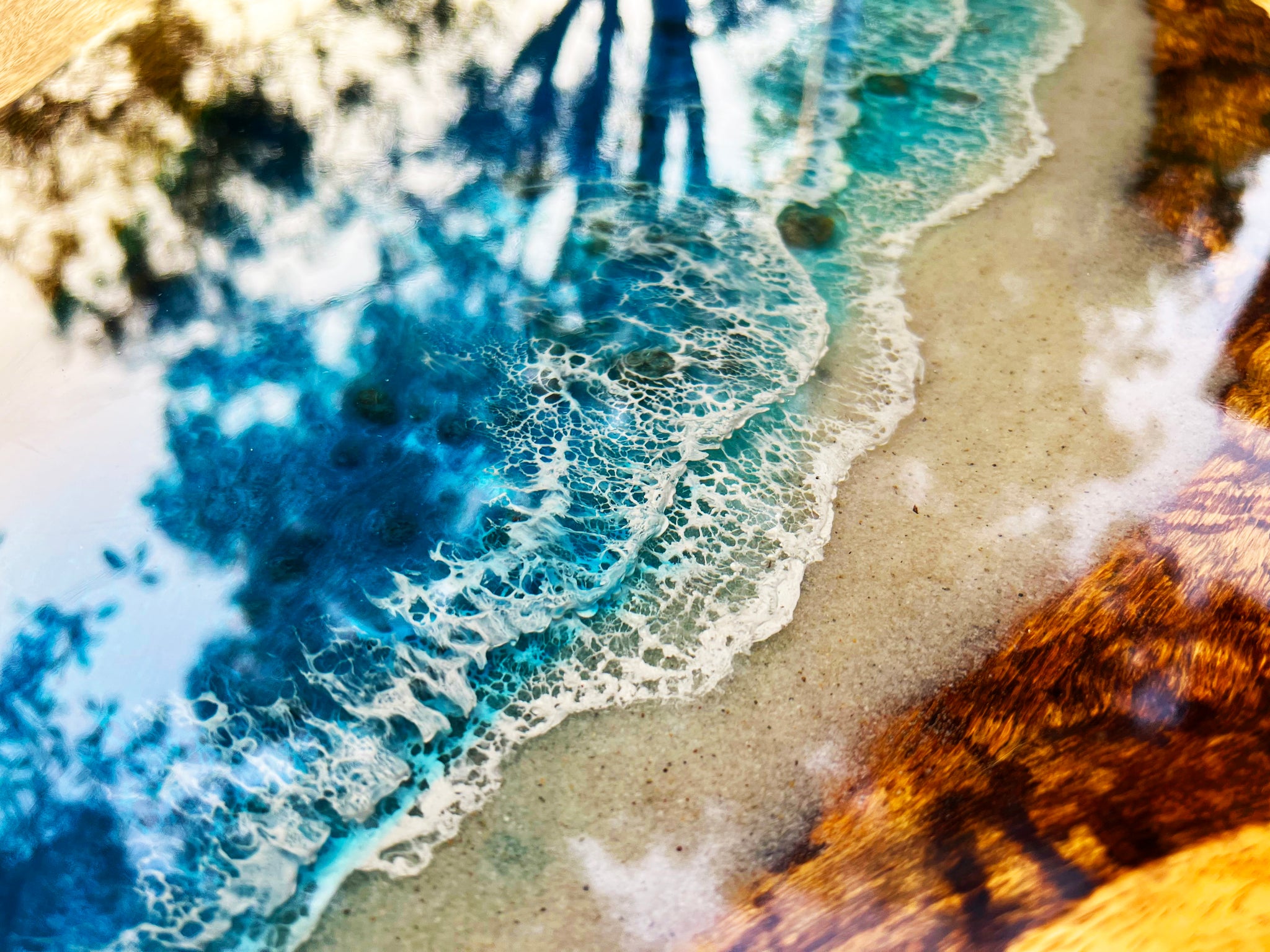 Custom Epoxy Resin Table with Ocean Wave, Ocean Design, Wood Art Resin