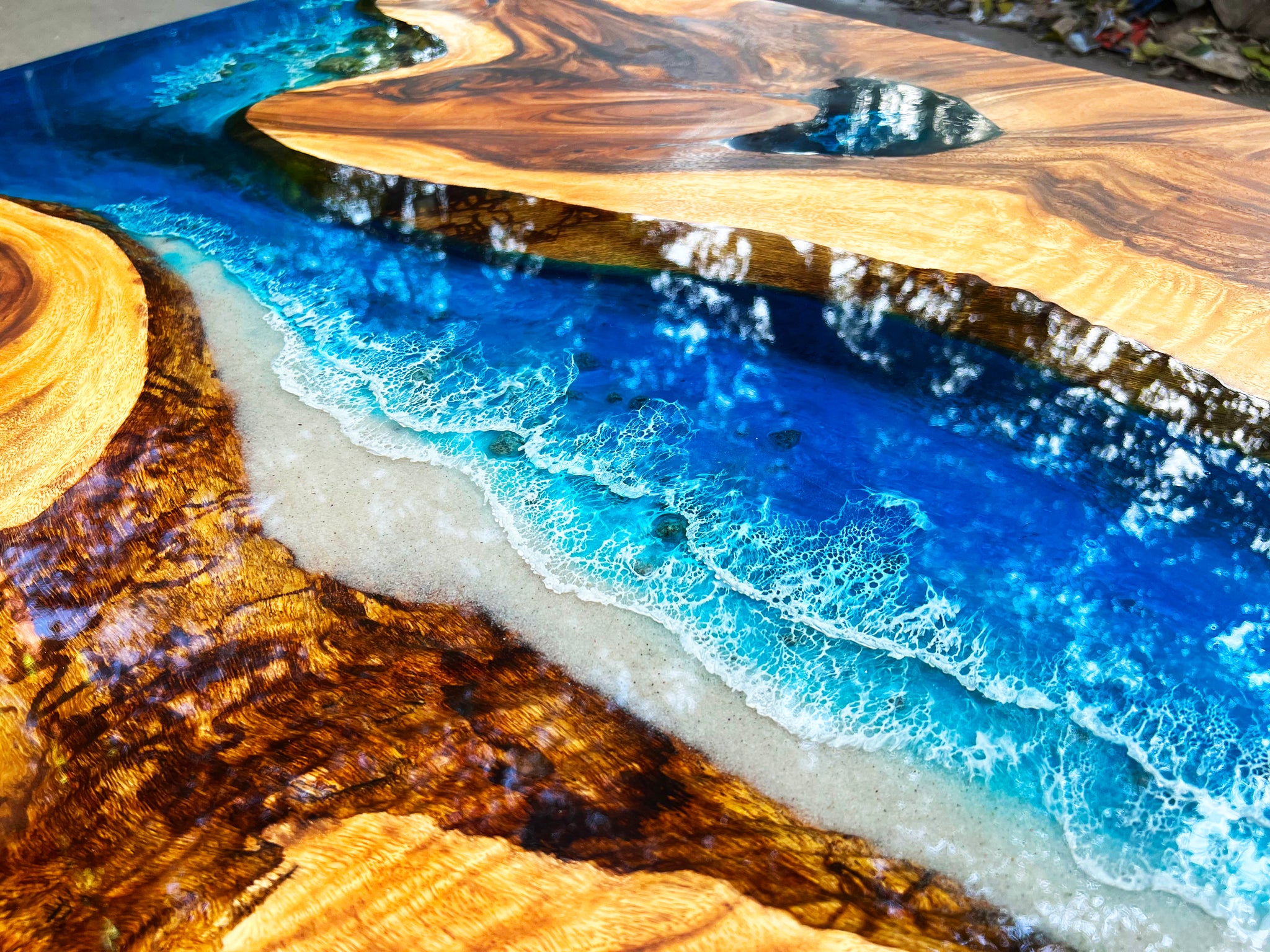 Custom Epoxy Resin Table with Ocean Wave, Ocean Design, Wood Art Resin