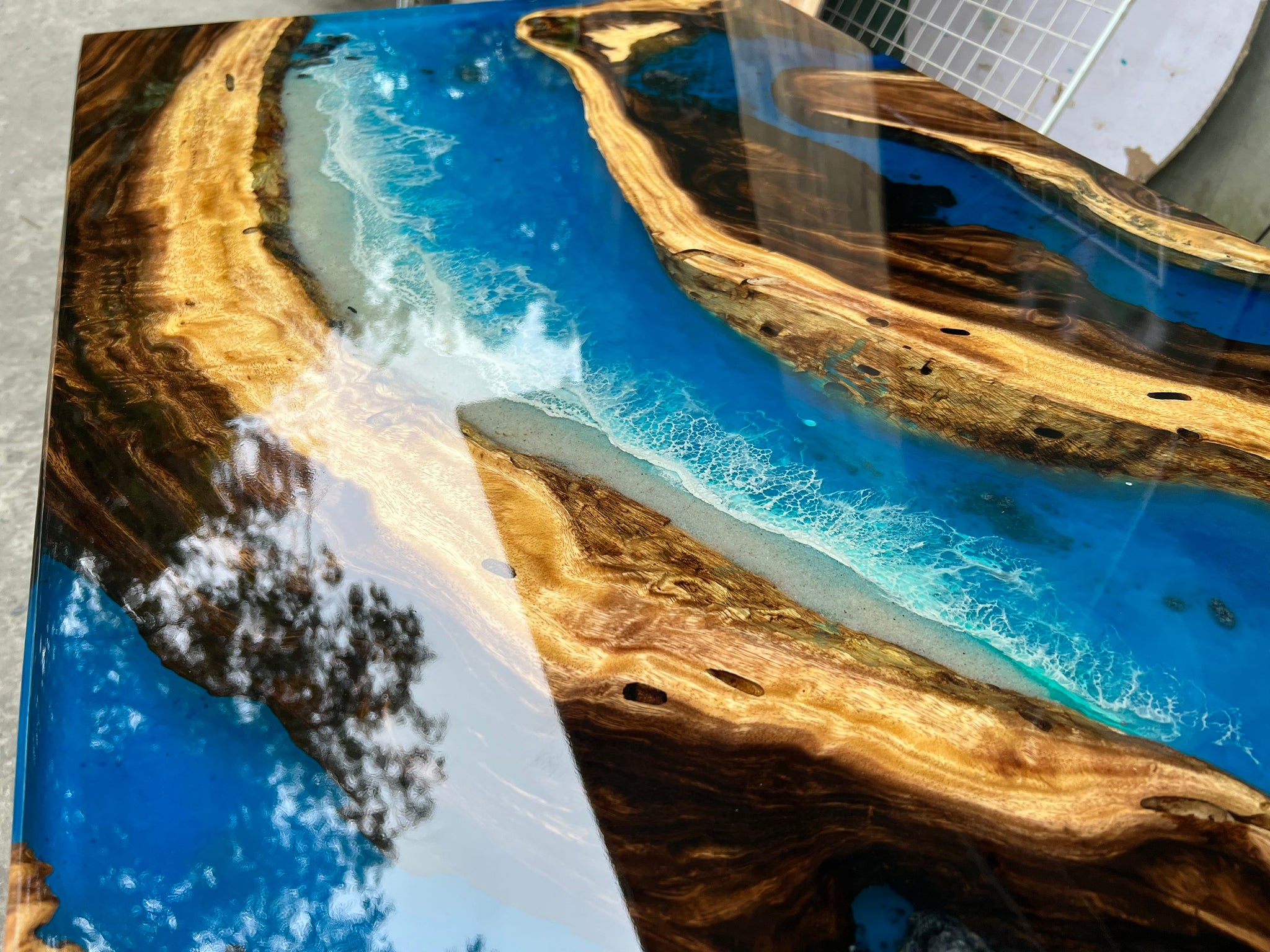 Personalized Height Adjustable Ocean Resin Epoxy Table, Handmade Sea D