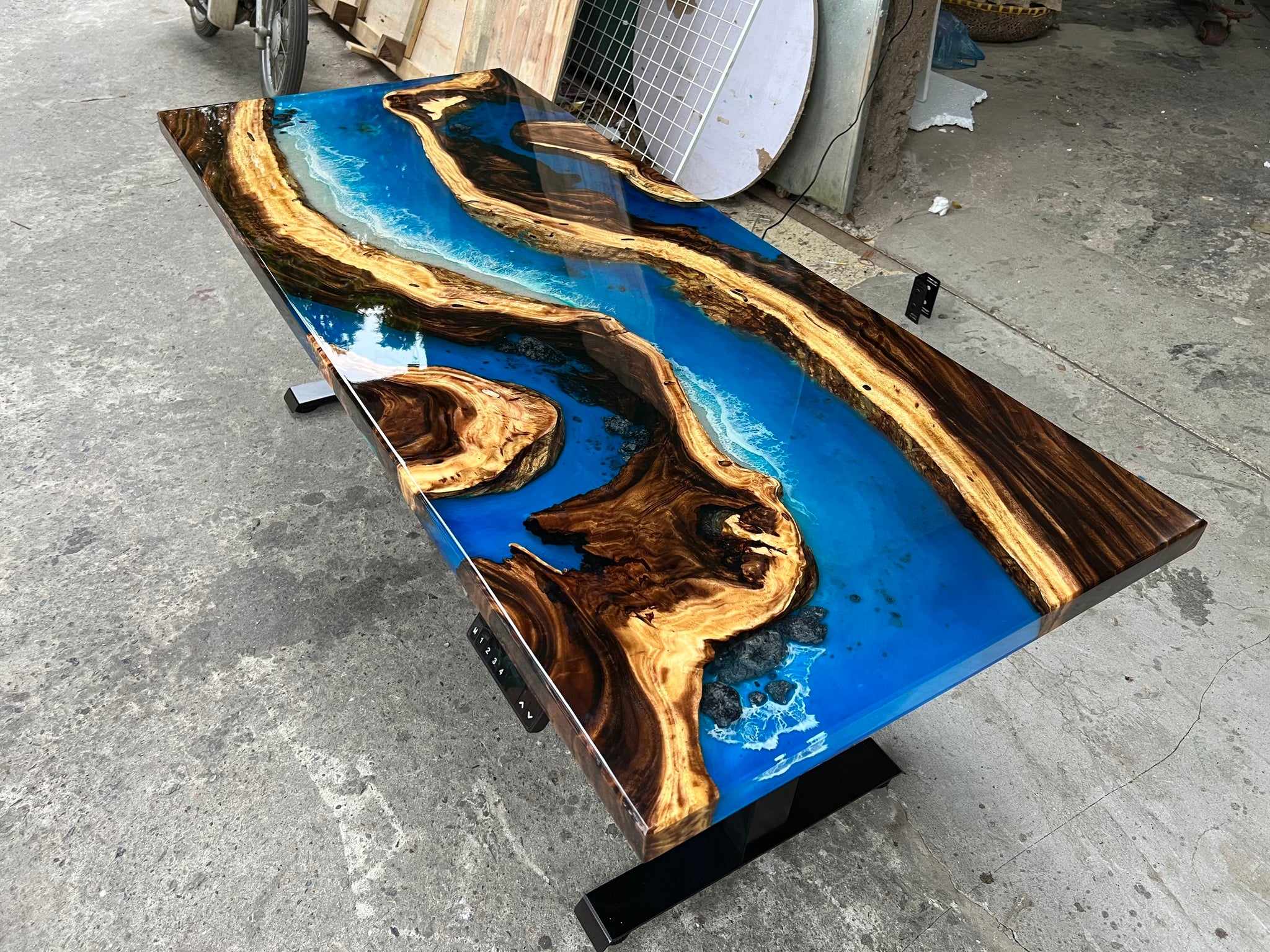 Personalized Height Adjustable Ocean Resin Epoxy Table, Handmade Sea D