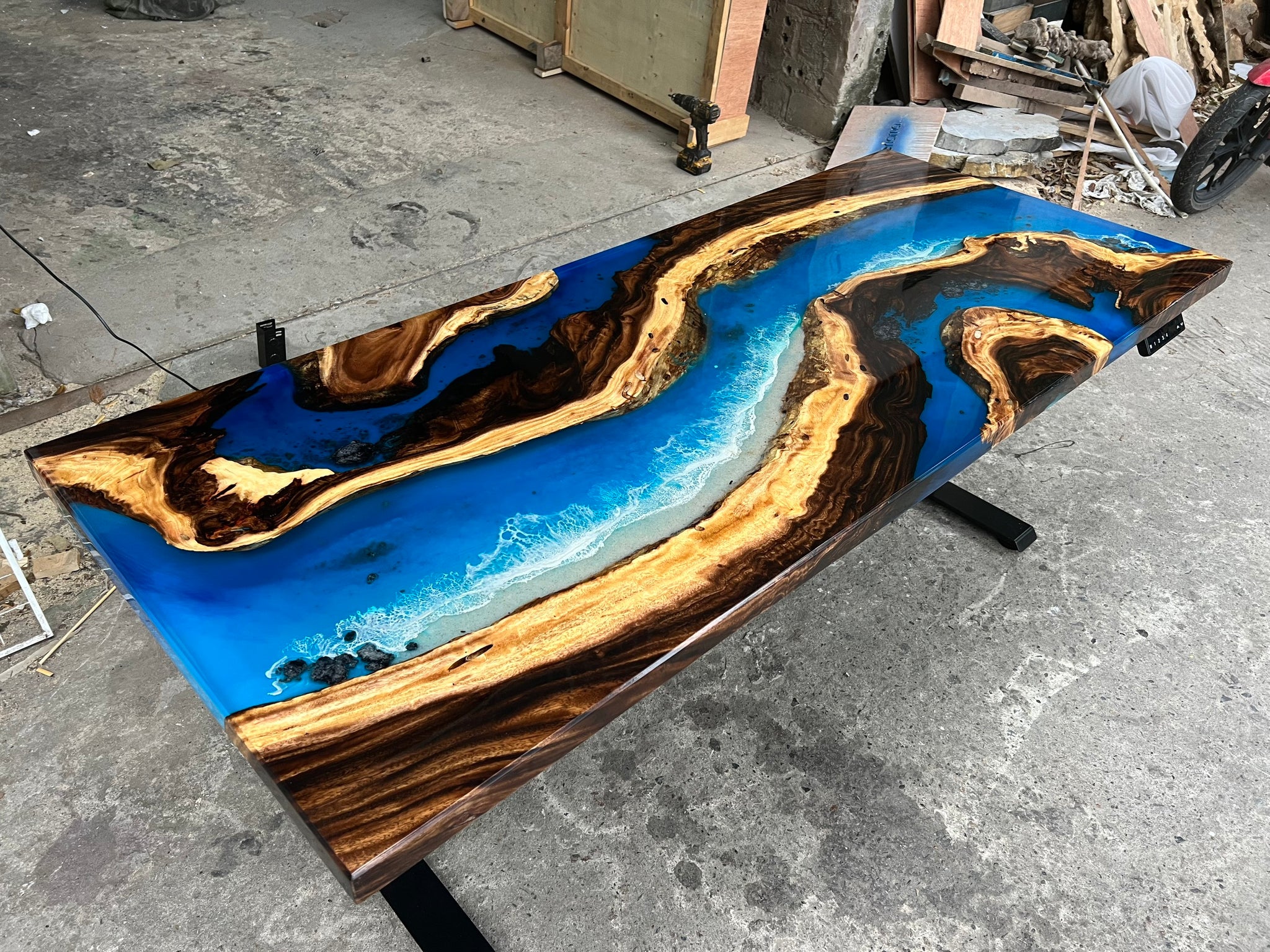 Personalized Height Adjustable Ocean Resin Epoxy Table, Handmade Sea D