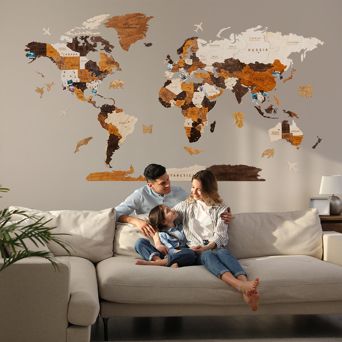 3D Wooden World Map (multicolor)