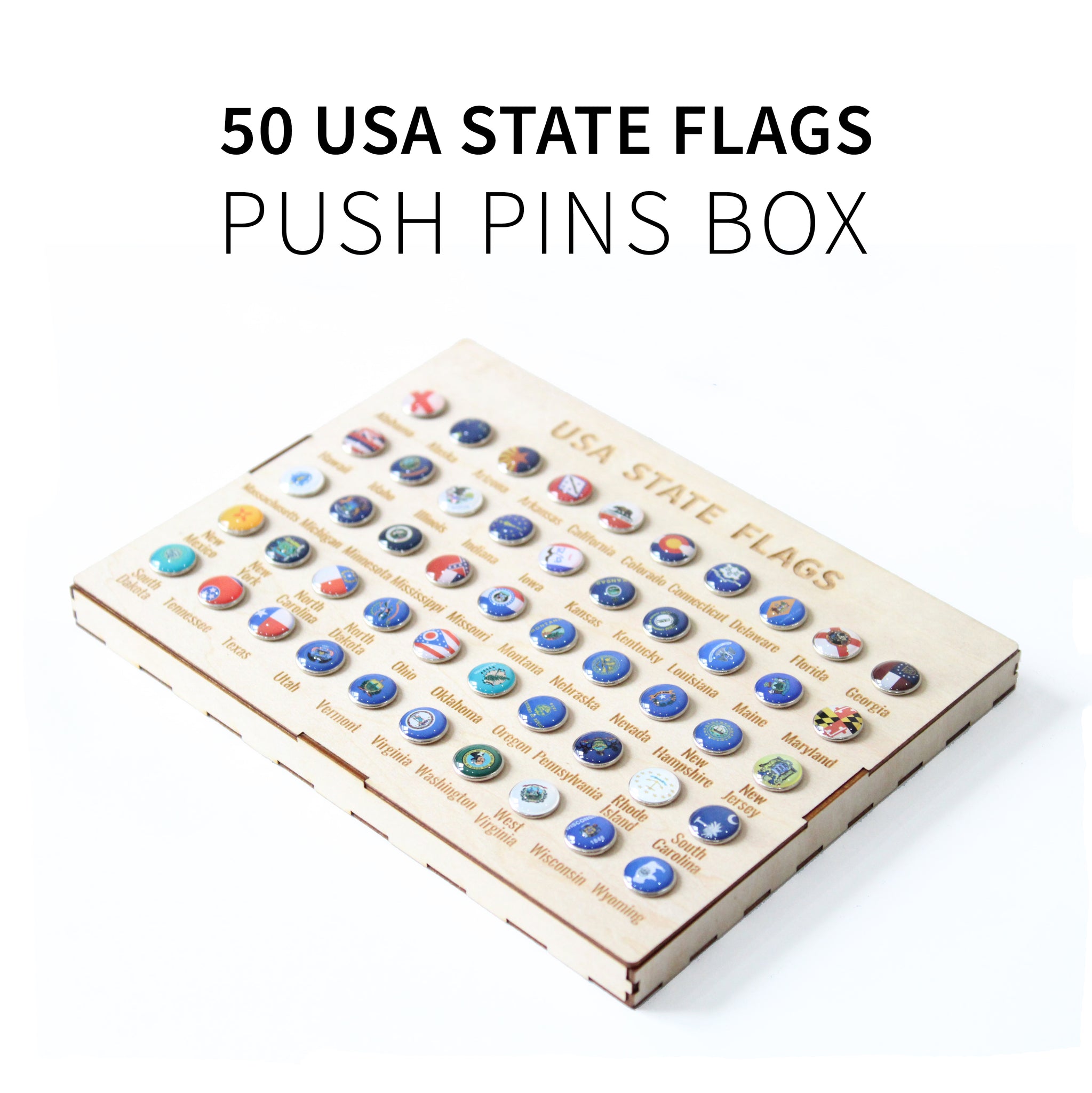 50 USA State Flags Push Pins