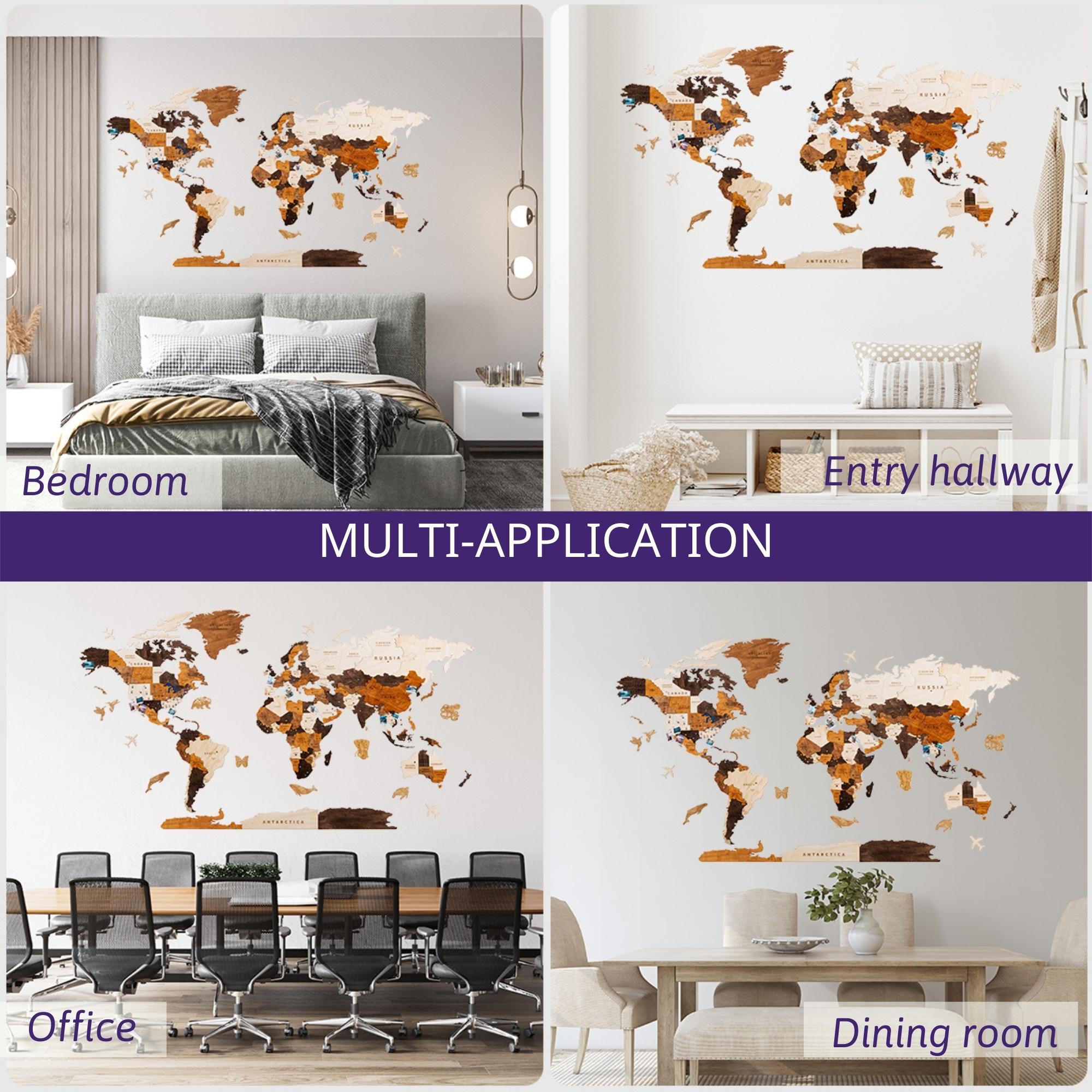 3D Wooden World Map - Living room (multicolor)