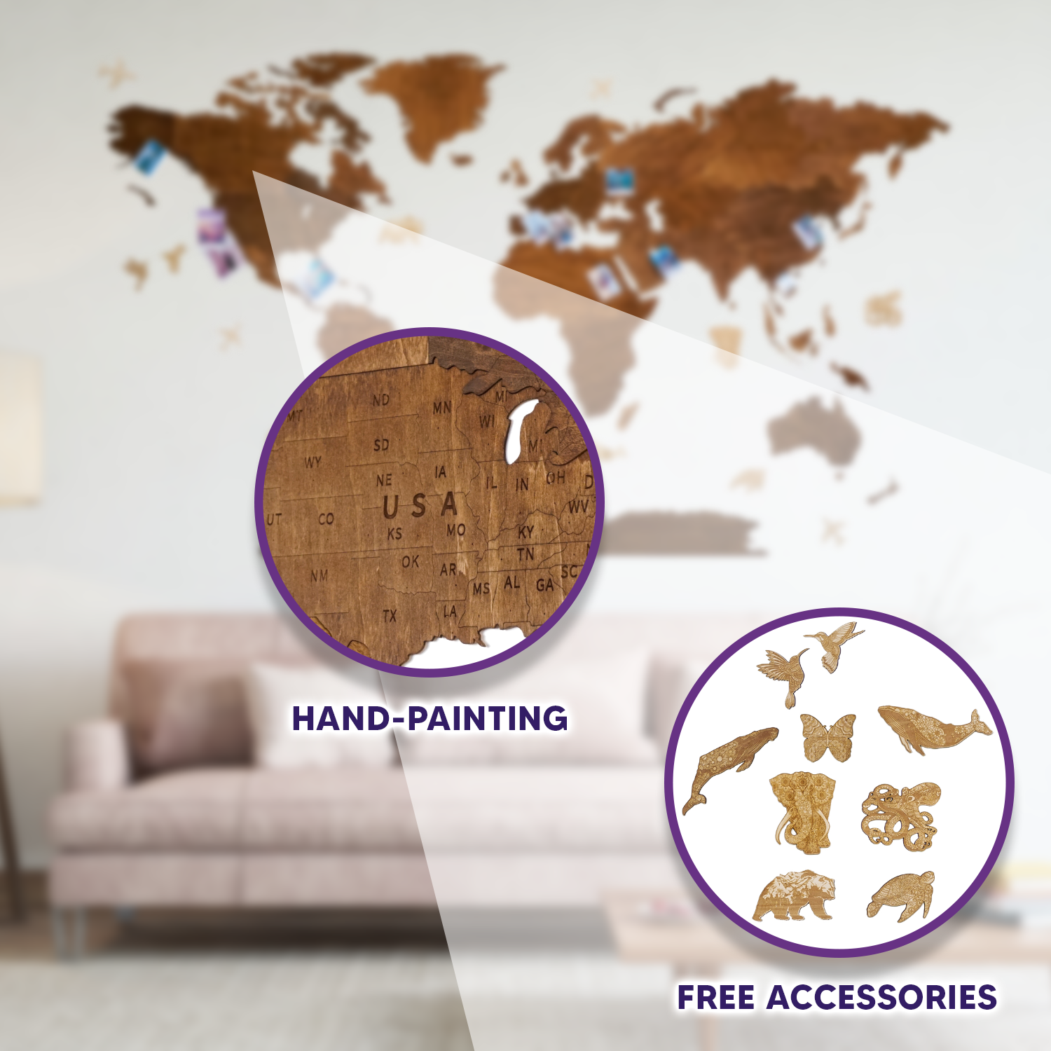 2D Wooden World Map with Push Pins (Terra)