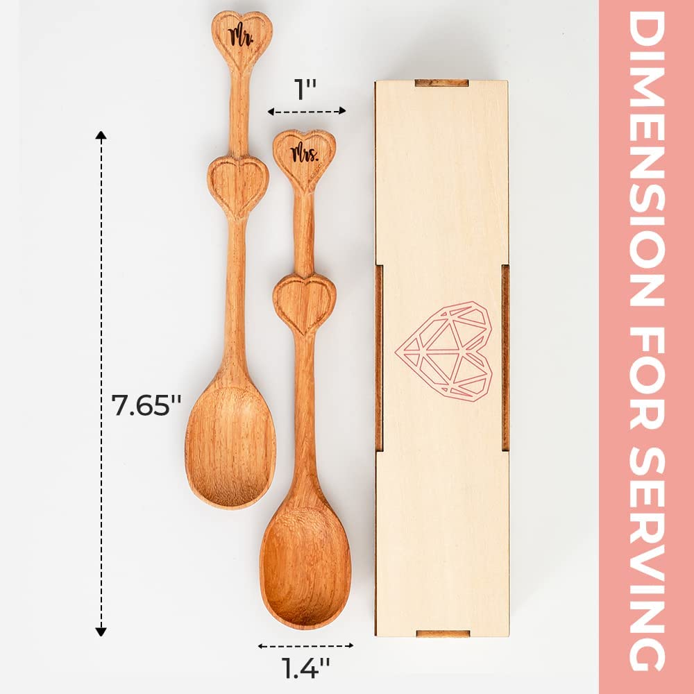 Wooden Engraved Mr and Mrs Coffee Stirrers, Heart Shaped Soup Spoons